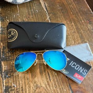 Ray-Ban Gold Frame Sunglasses with Blue Lenses